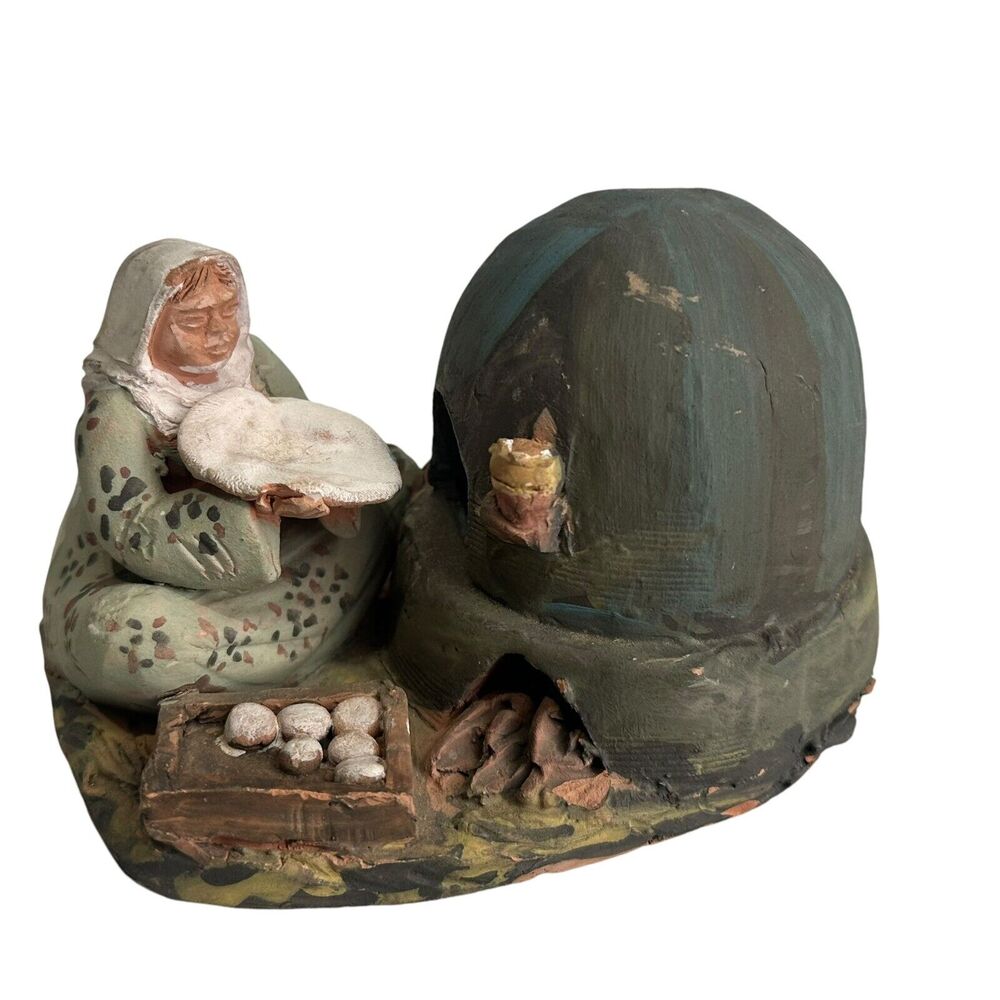 Vintage Handmade Hand Painted terracotta clay Figurine Signed Oven Ceramic